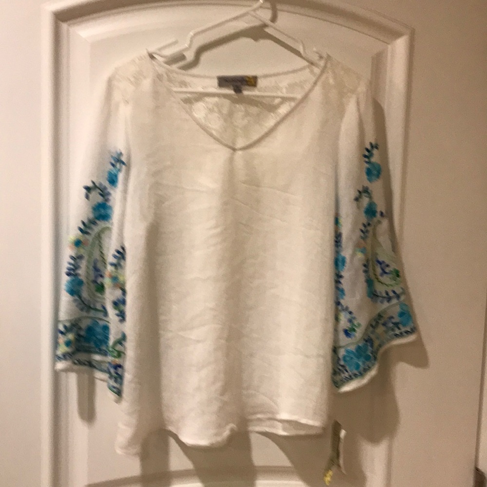 Figueroa & flower psnt w/embrd slv+tank white/aqua